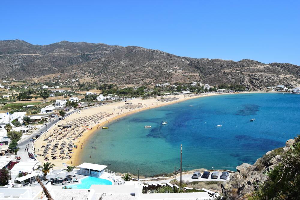 curving beach on ios greece