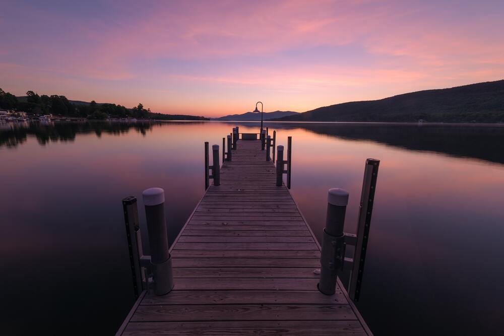 jetty in lake gorge at sunset