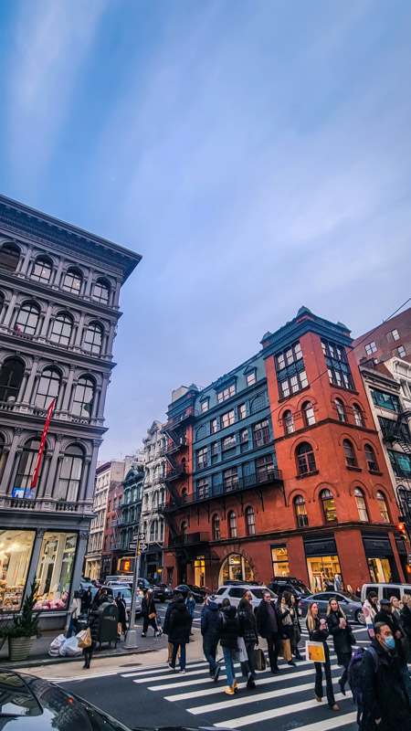 colorful buildings on lower broadway nyc