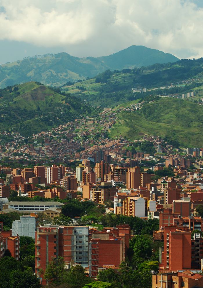 view of buildings with mountains in the background