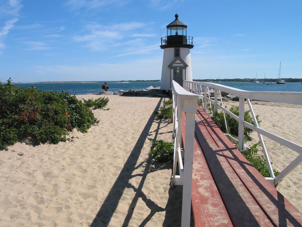 bridge leading to lighthouse in nantucket