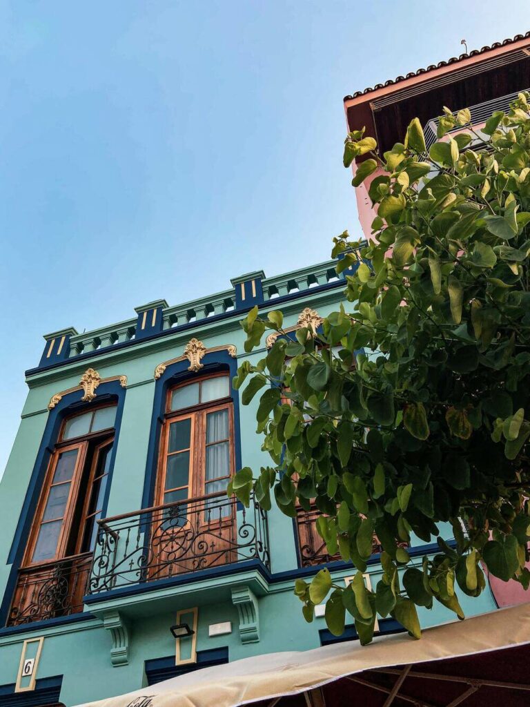 balcony and windows on colorful building in San Cristobal de La Laguna,