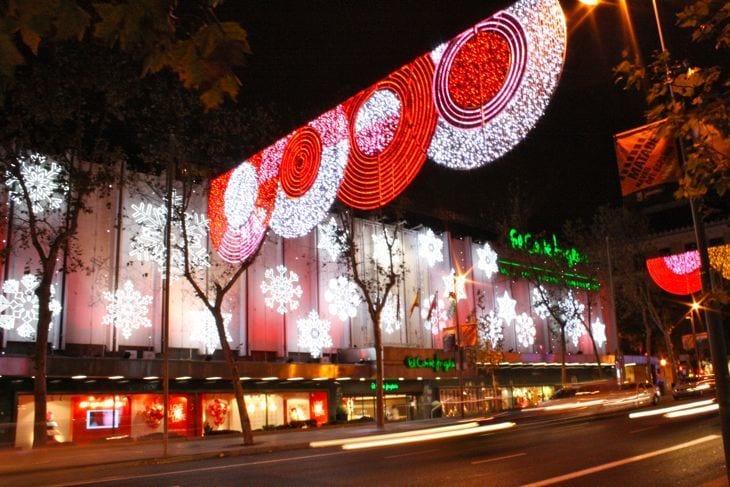 light decorations on a city street