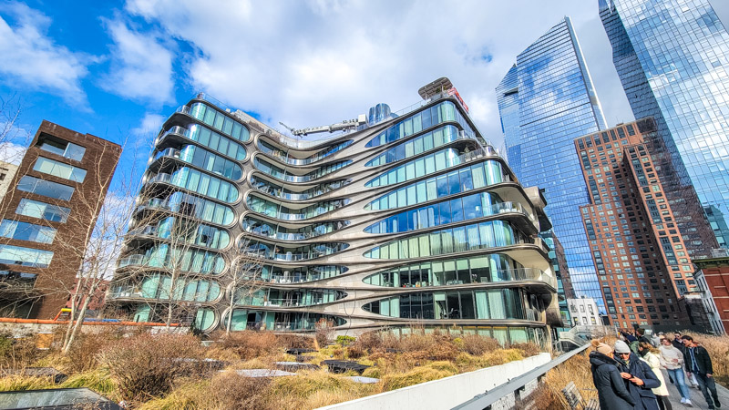 glass buildings along the highline