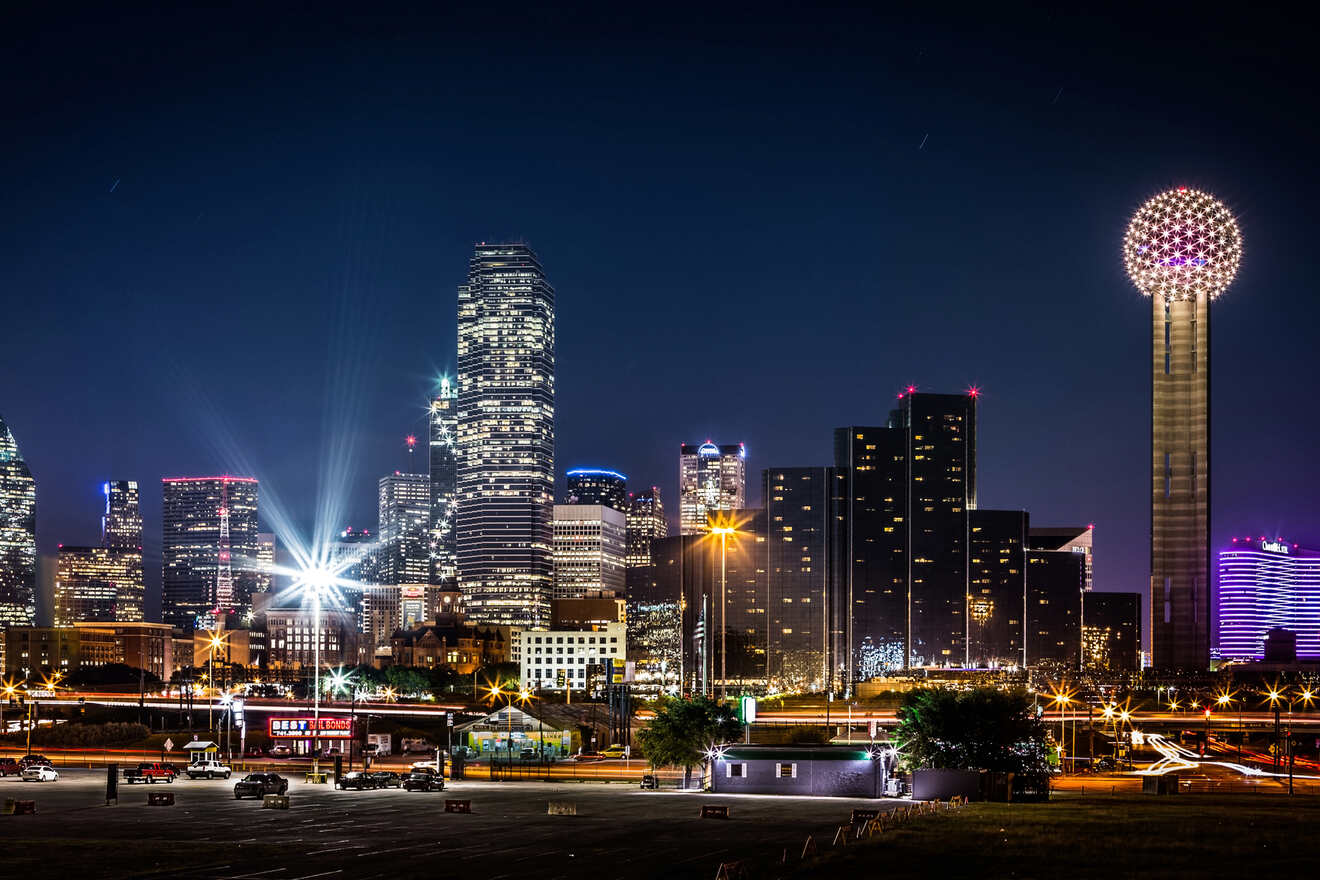 Dallas view with buildings at night