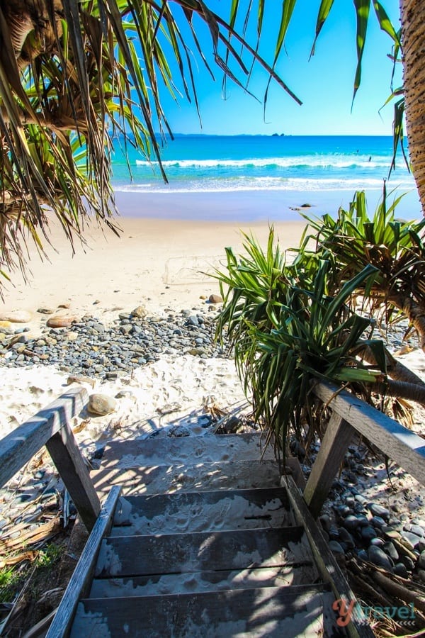 stairs leading down to Wategos Beach, 