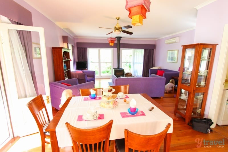 dining and living room in rose garden cottage 