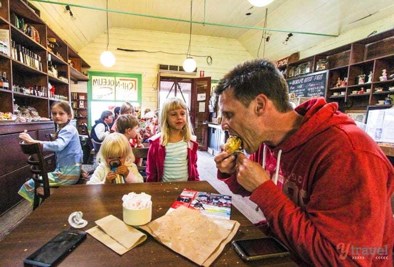 man eating pie