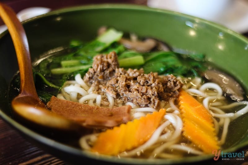 bowl of Veggie mince and ham noodle soup