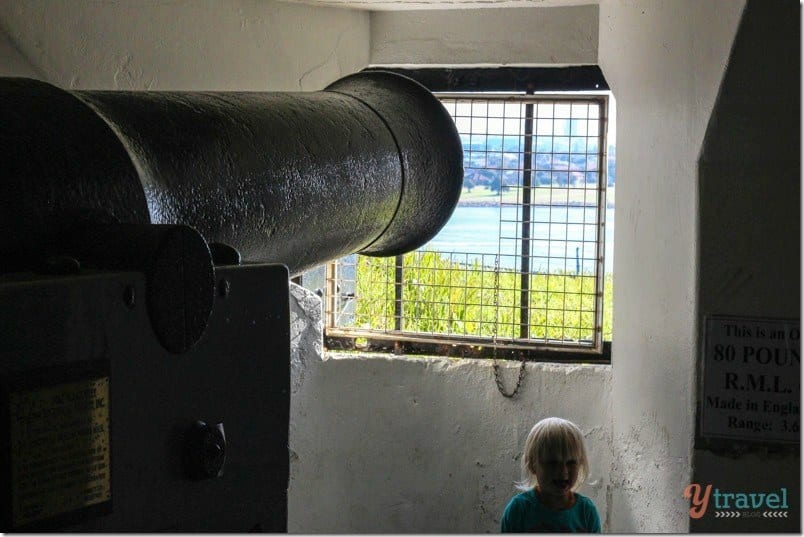 old gun pointed at window in Fort Scratchley wall