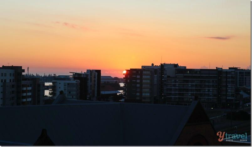 A view of a city at sunset