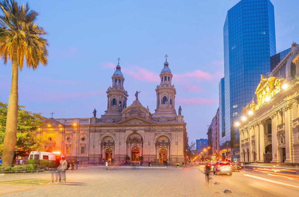 Plaza de las Armas square cityscape at sunset