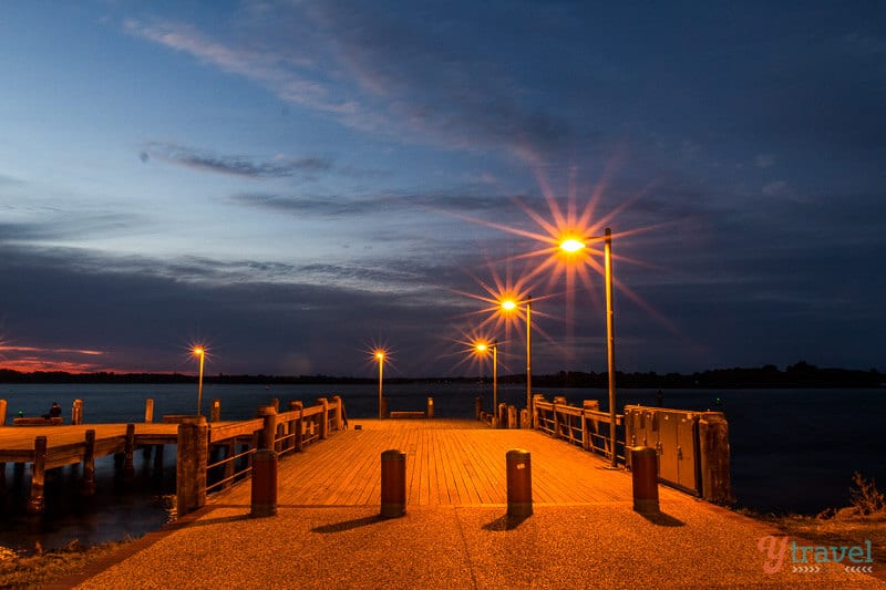 Lady Nelson Wharf at night with starburst lights