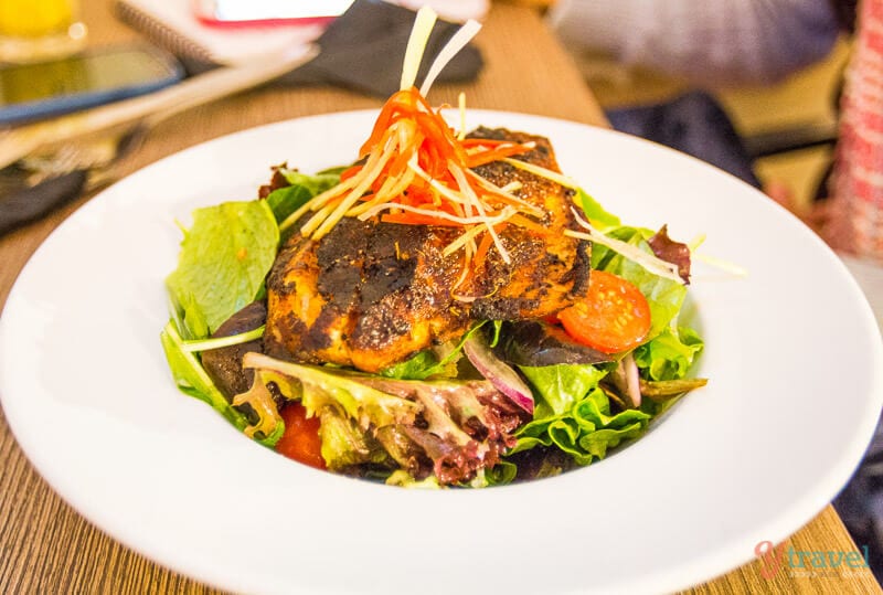 bowl of blackened solver dory salad 