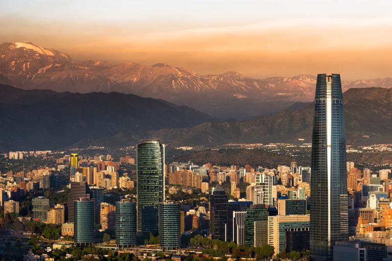 View of Santiago de Chile with Los Andes mountain range in the back