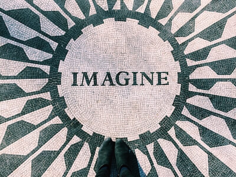 tiles that say imagine in strawberry fields