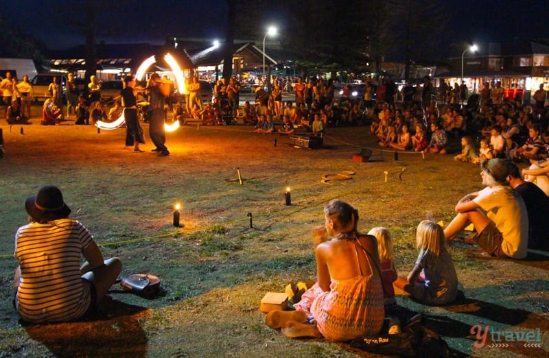 A group of people watching performers