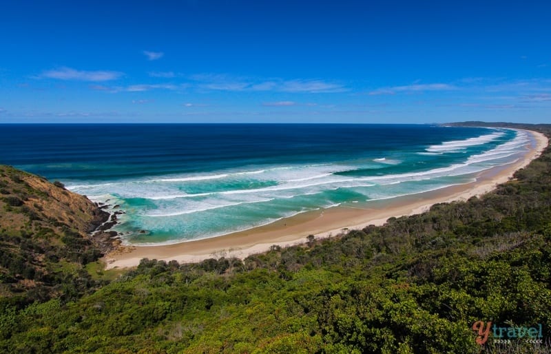 wide view of Tallows Beach with views