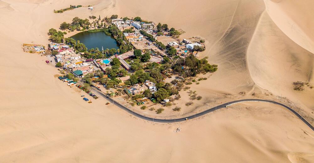 view looking over the oasiss in the desert