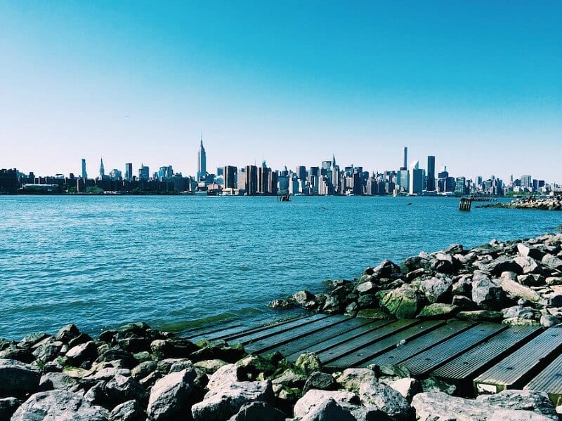 view of NYC skyline and river 