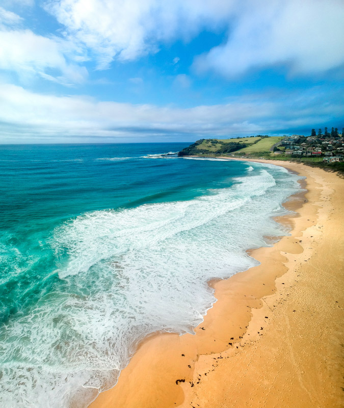 Scenic aerial overlooking Werri Beach, Kiama.