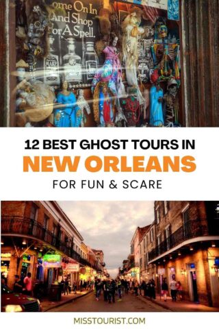 view from New Orleans street at night and spooky window store 