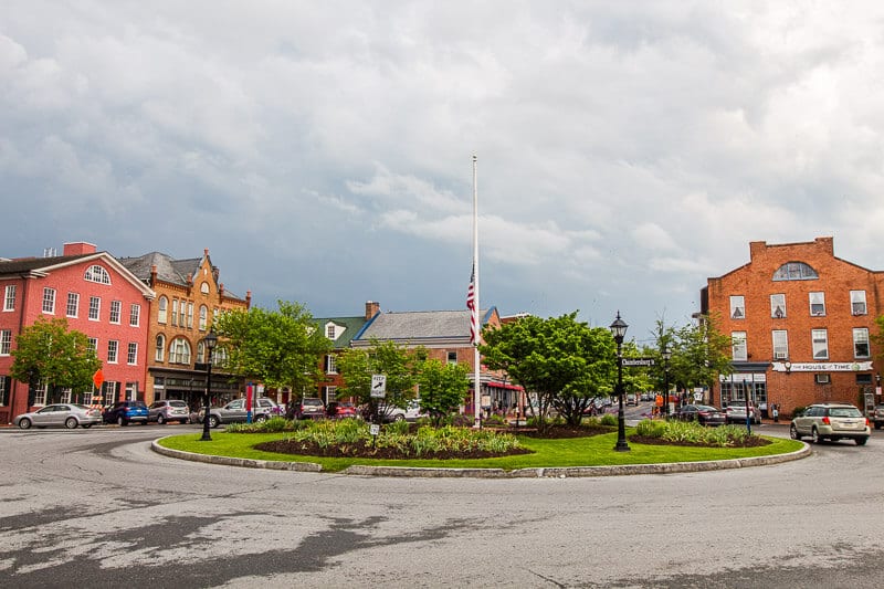 buildings and roundabout in Downtown Gettysburg Pennsylvania