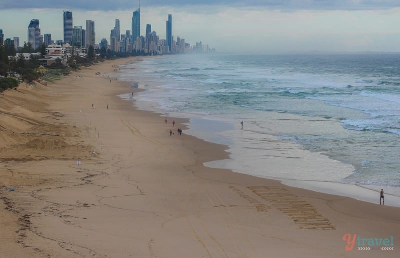 Surfers Paradise skyline on beach