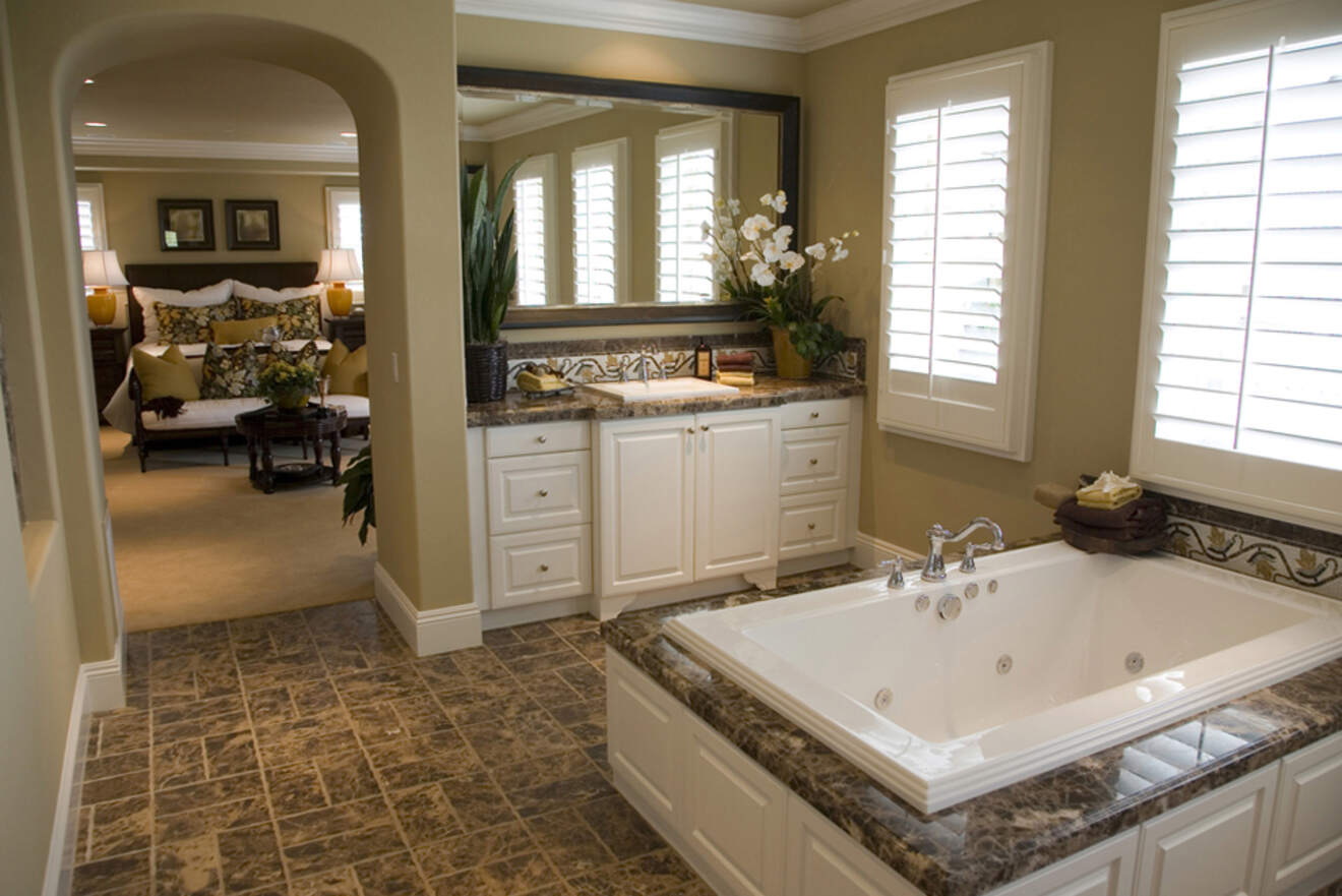 image of a bedroom with a jacuzzi in the room