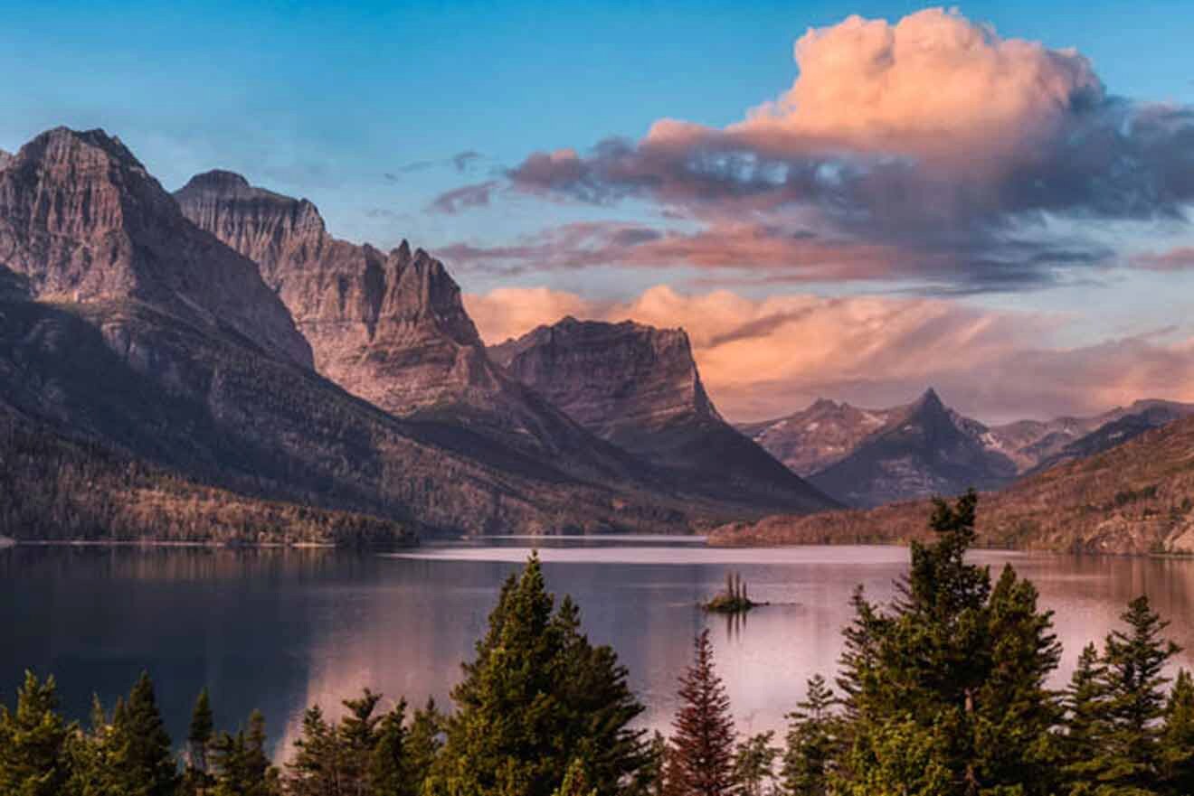 sunset at the lake in the mountains