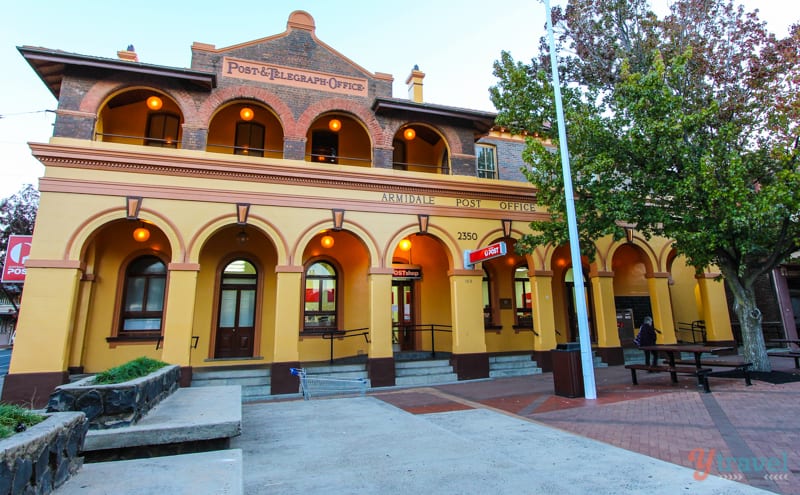 yellow arched exterior of Armidale Post Office