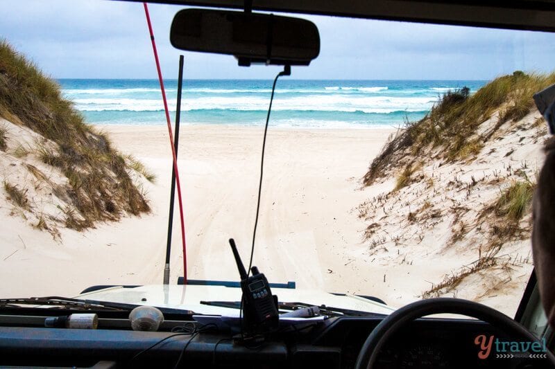 car driving on a beach