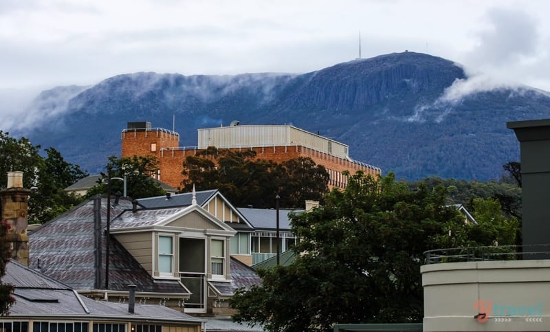 Mount Wellington covered in clouds