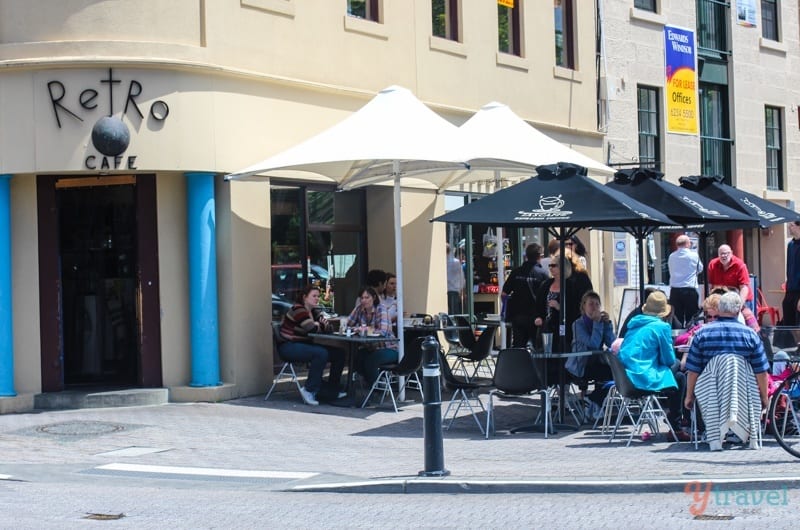 people sitting outside Retro Cafe, Hobart, Tasmania