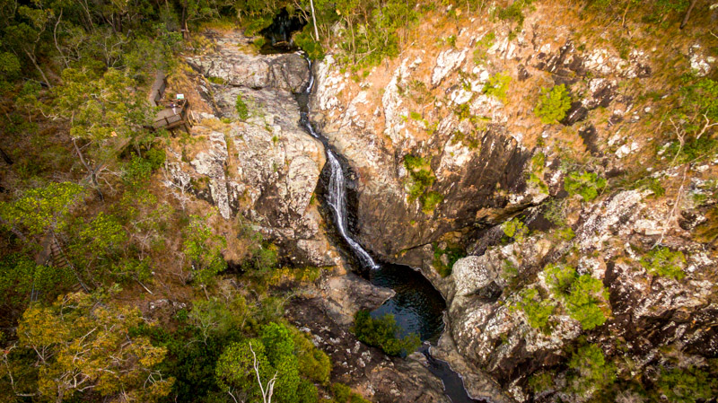 aerial view of Rainforest walkway to the exterior of Witches Falls Cottages