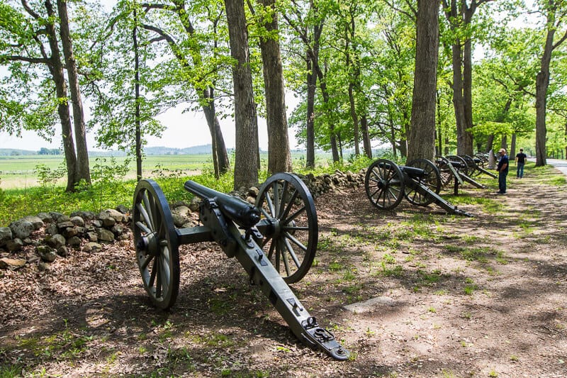 old artillery guns pointed at field at Gettysburg Battlefield