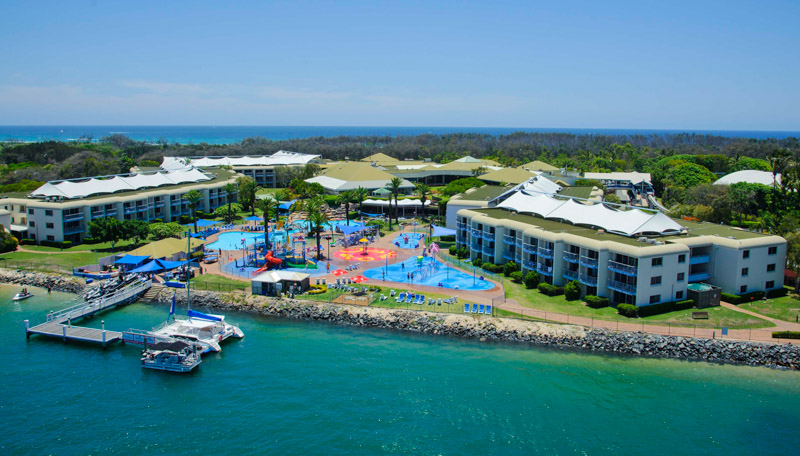 Aerial view of Sea World Resort with ocean in the background