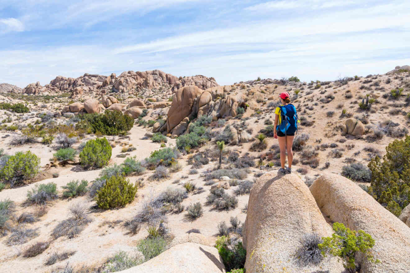 a person standing on top of a large rock in the desert