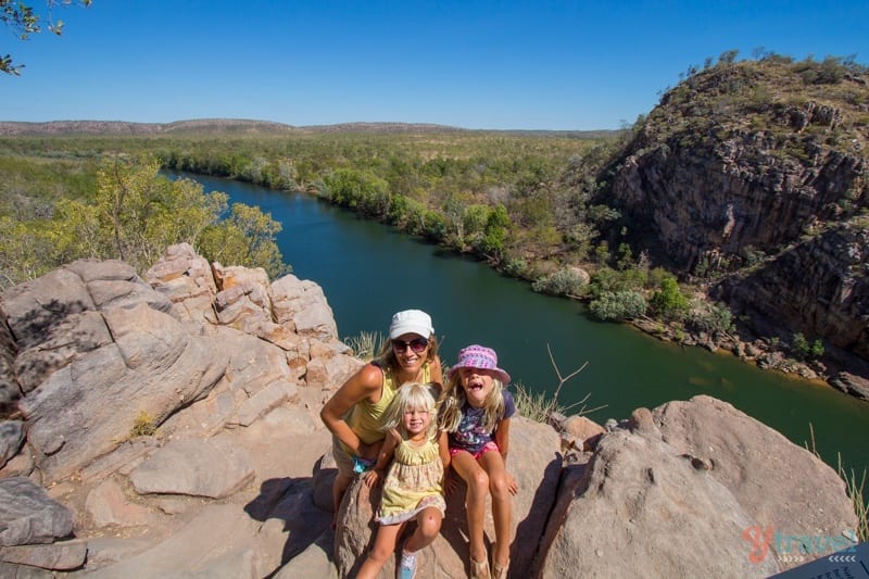 makepeace family posing on cliff top at Barrawei Lookout, Nitmiluk National Park