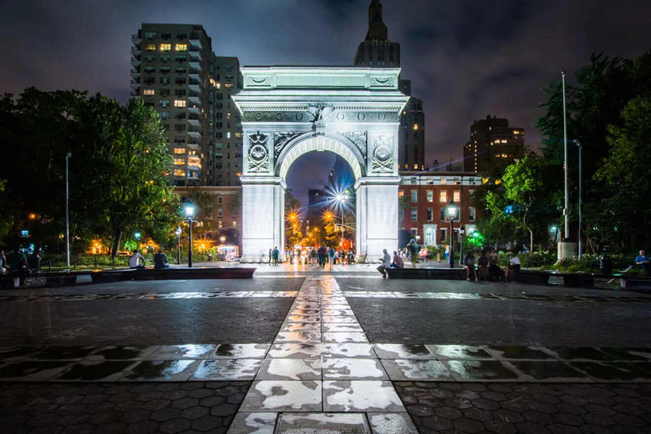 Washington Square Park at night