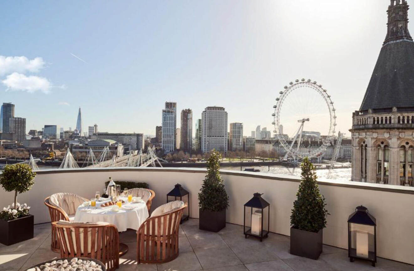 View of London and the London Eye from the hotel's rooftop