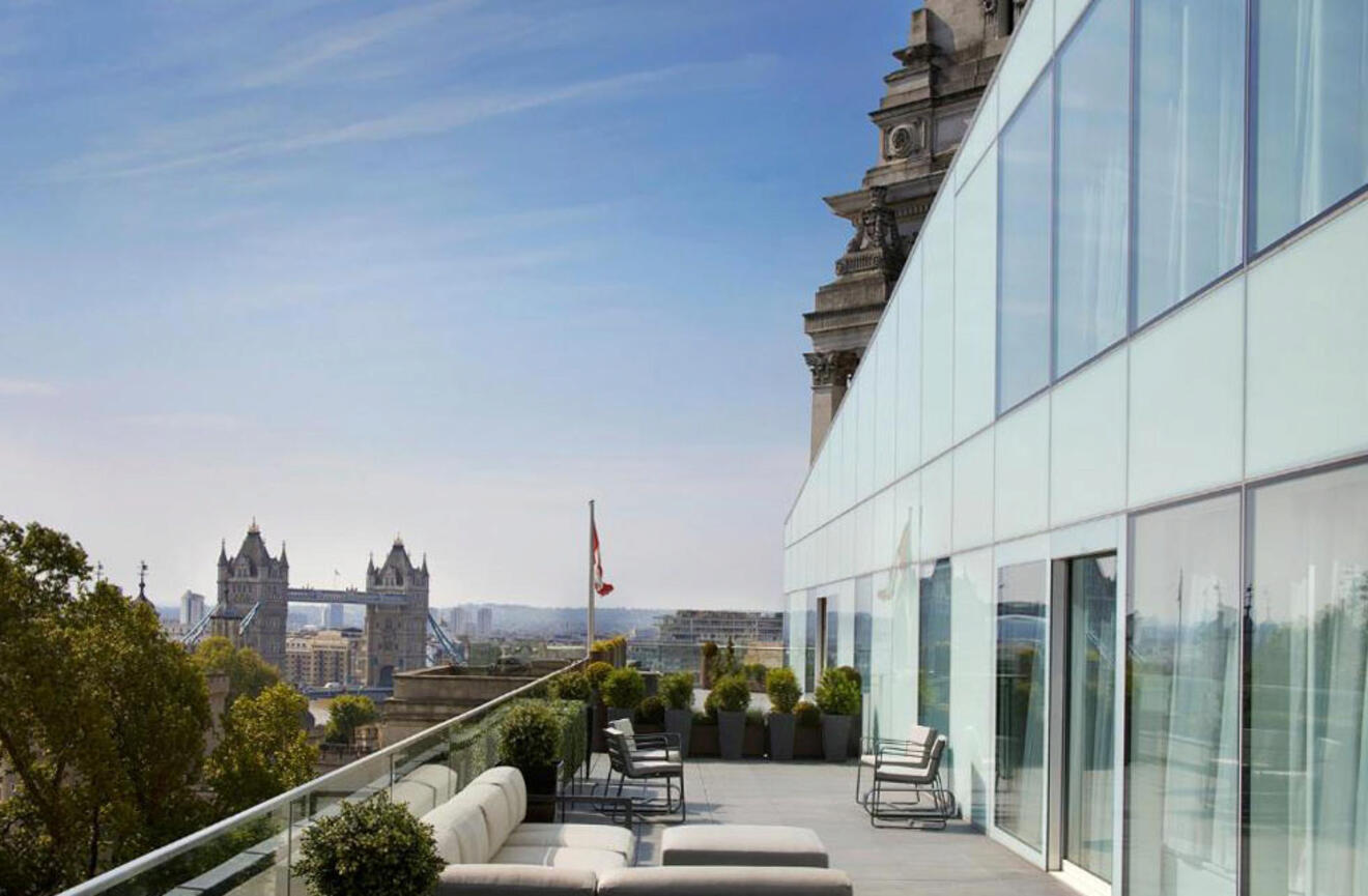 View of London and the Tower Bridge from the hotel's balcony