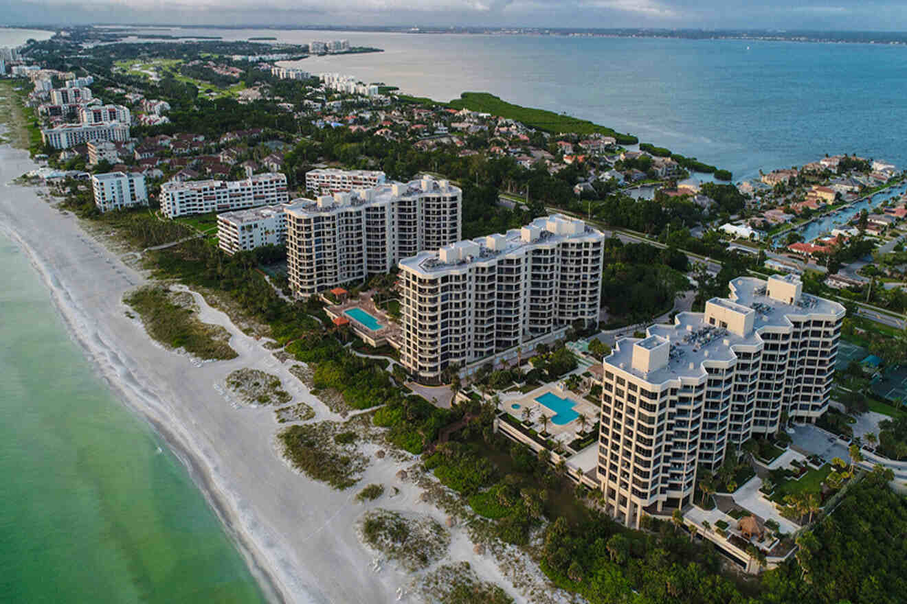 aerial view over Longboat Key Beach coastline