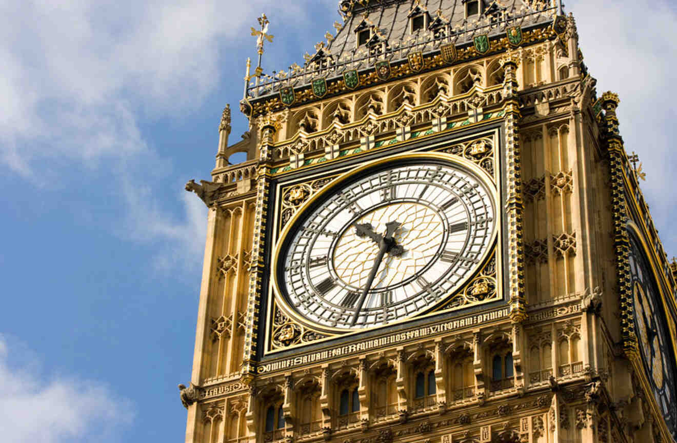 View of the Big Ben clock face in London