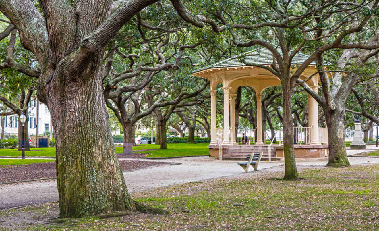 A gazebo in White Point Gardens