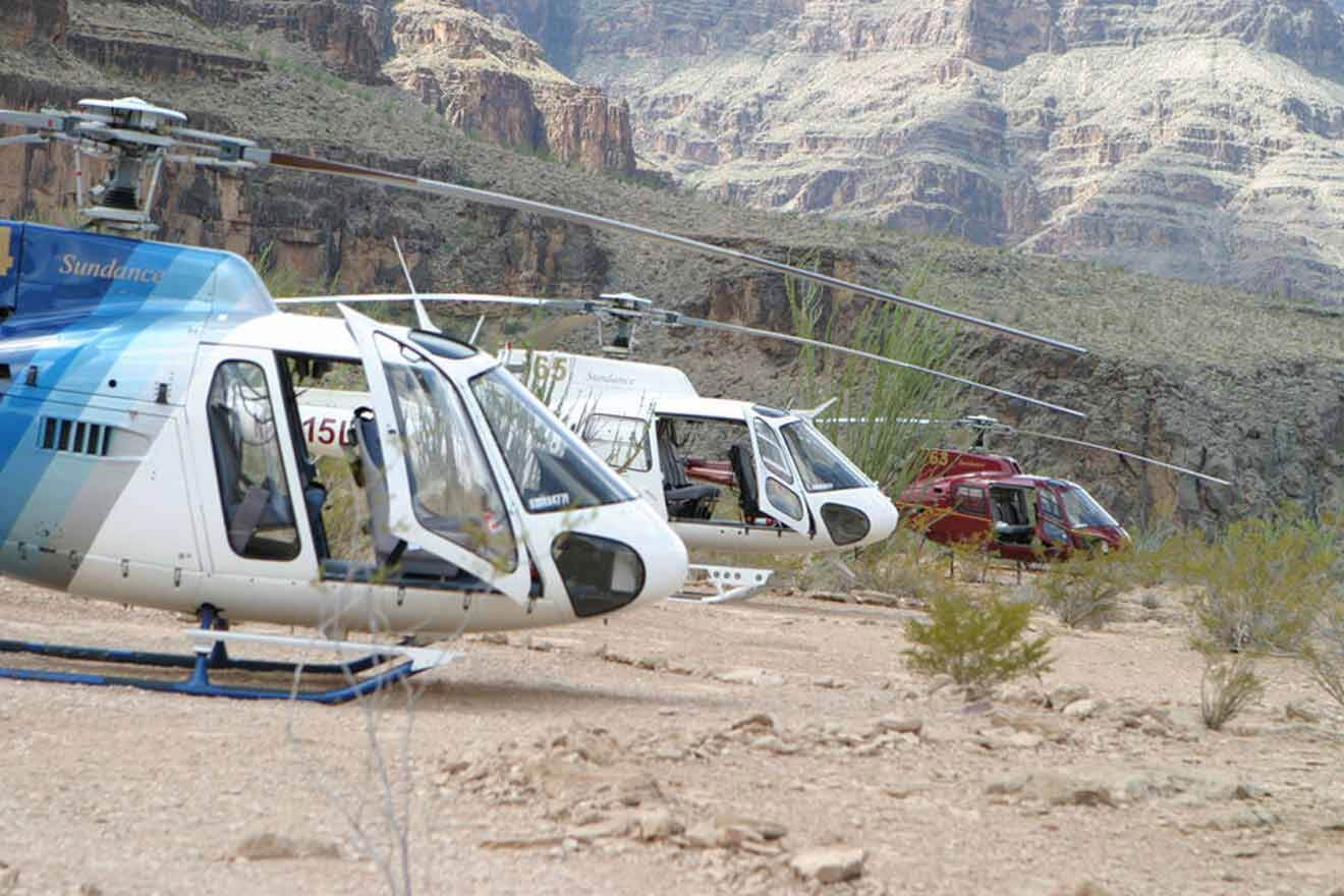 helicopters waiting for tourists at Grand Canyon