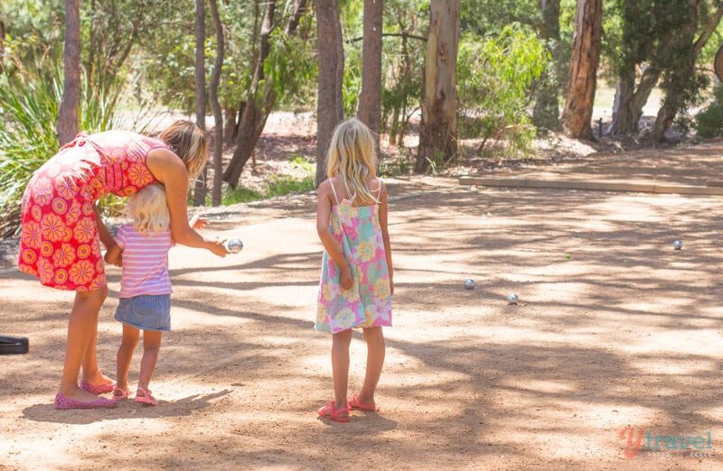 caz and the girls playing bocce at Cape Mentelle