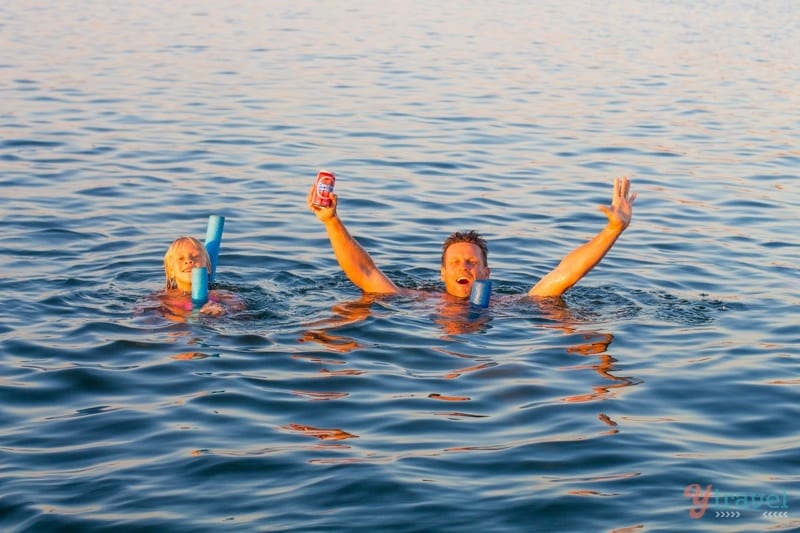 craig and kalyra swimming in lake argyle