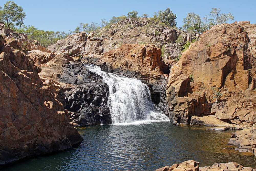 Edith Falls (Leliyn) tumbling into pool of water