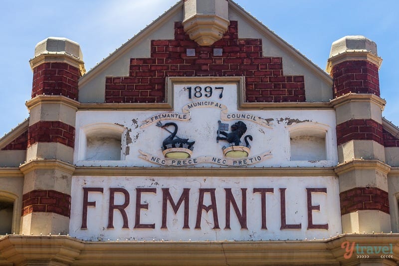 Sign saying Fremantle on historick buidling